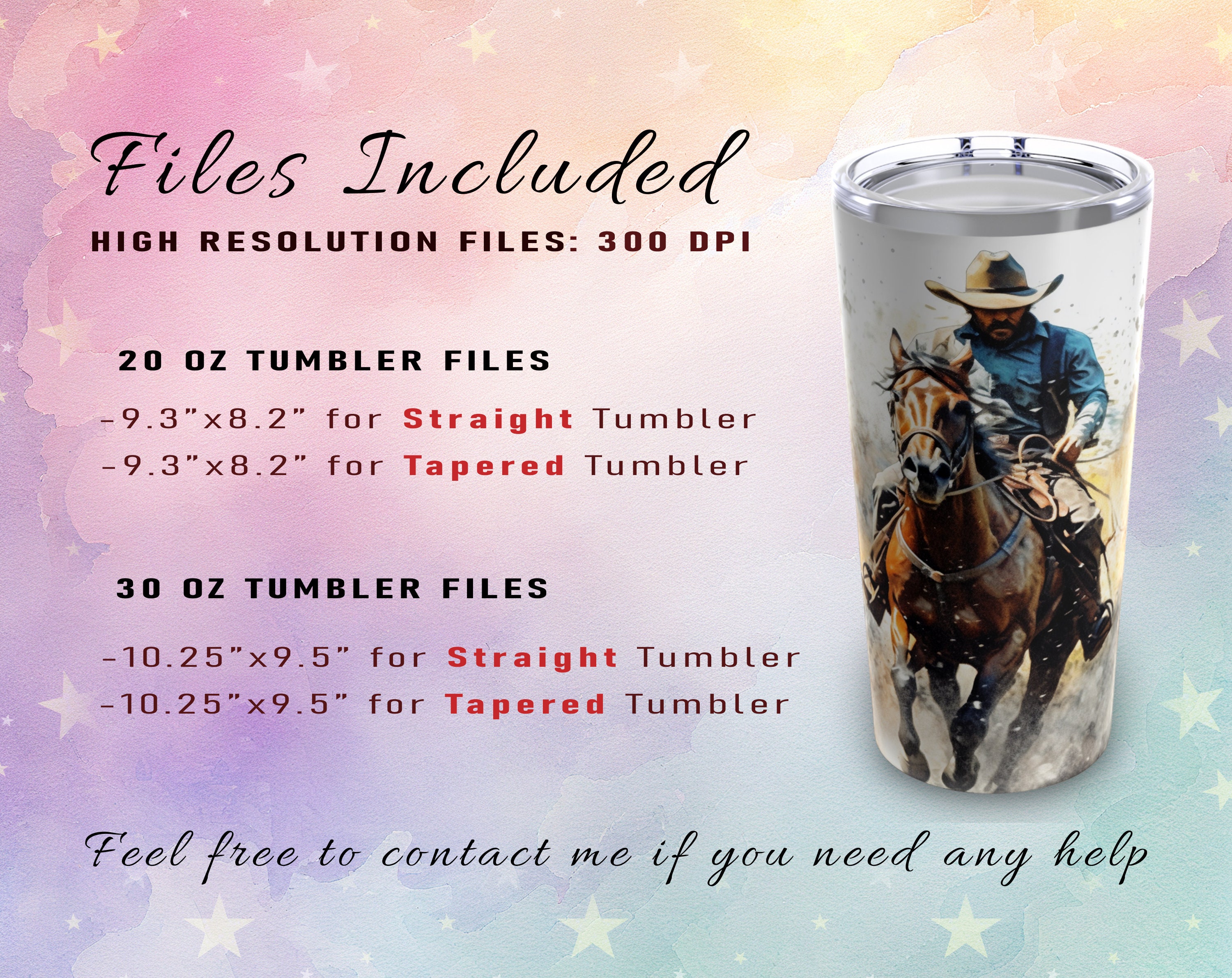 Seamless Watercolor Cowboy Tumbler Wrap, 20oz and 30oz Sublimation ...