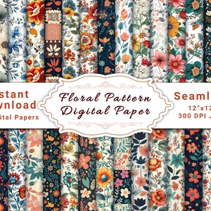 Floral Pattern Digital Paper, printable papers, digital scrapbook paper floral, leaves digital paper, Floral pattern, seamless pattern