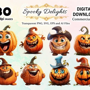 Gelukkige Halloween-clipart | 30 PNG-afbeeldingen | eps-, AI- en SVG-bestanden | Hoogwaardige Halloween-afbeeldingen | Direct downloaden voor commercieel gebruik
