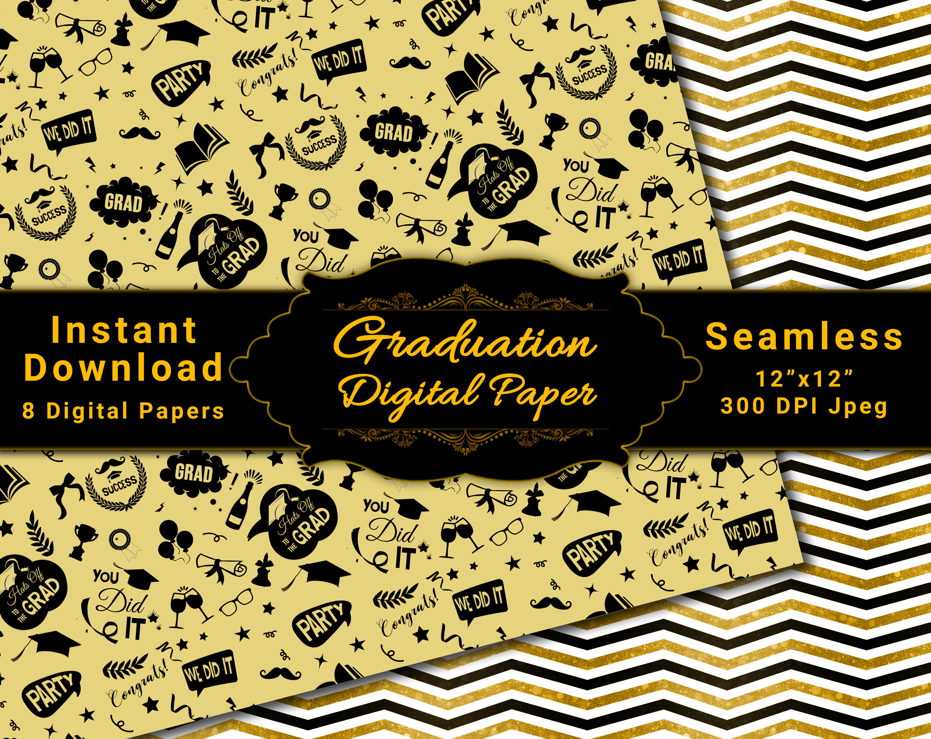Seamless Graduation Digital Paper Backgrounds, Printable Digital Paper ...