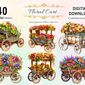 Hoogwaardige png Floral Cart illustraties, Clip Art & Image Files, bloem illustraties, bloem elementen, scrapbook bloemen, instant download