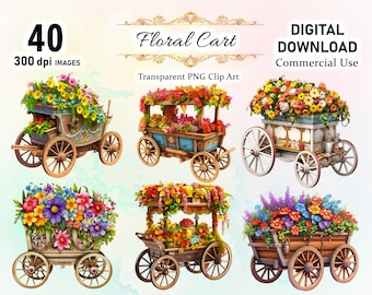 ClipArt di carrello floreale PNG di alta qualità, ClipArt e file di immagine, ClipArt di fiori, elementi floreali, fiori di album, download immediato