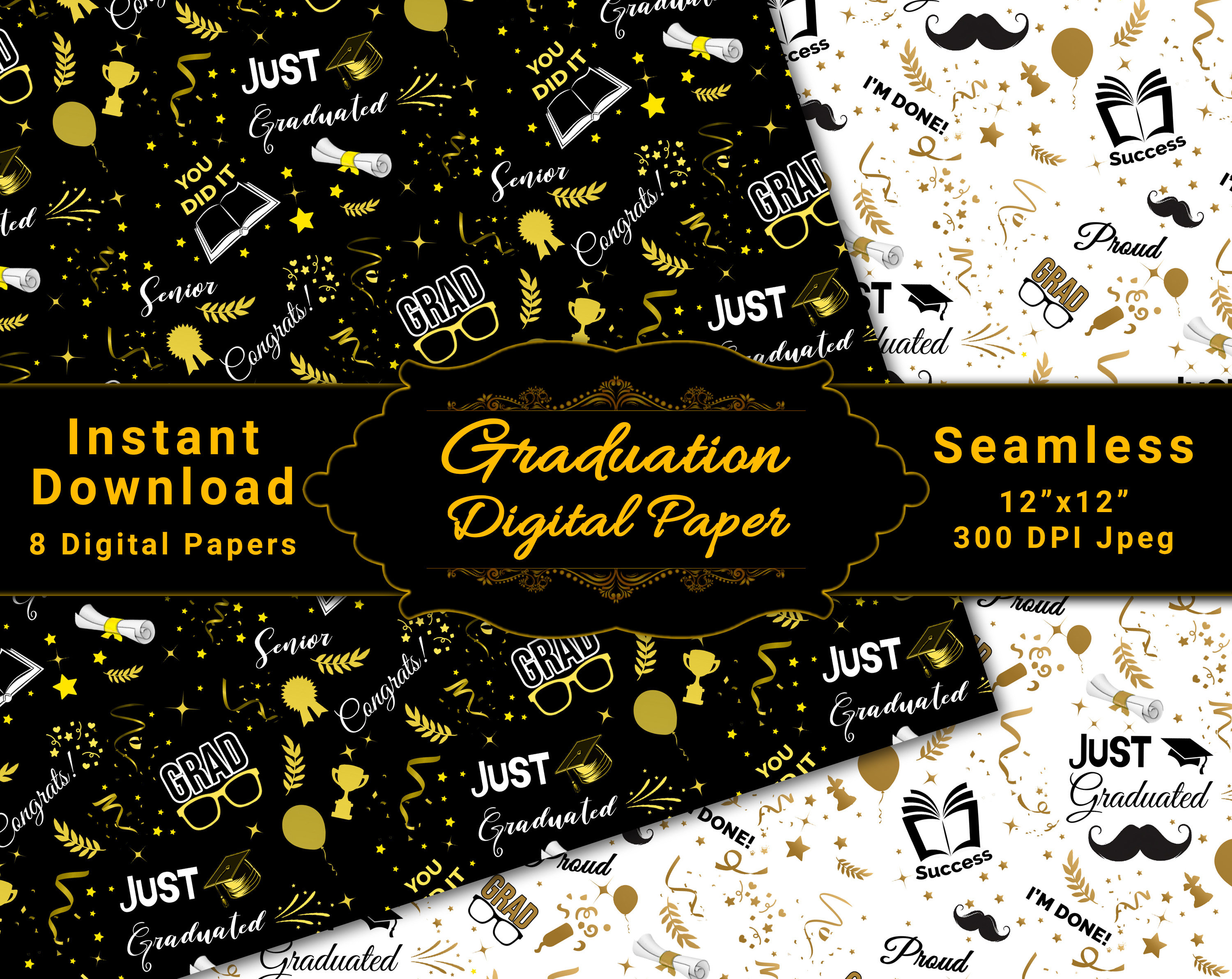 Printable Graduation Patterns Seamless Graduation Digital Paper Backgrounds, Printable Digital Paper ...