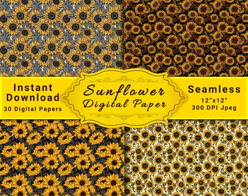 Sunflower Digital Paper, Printable Papers, Digital Scrapbook Paper ...