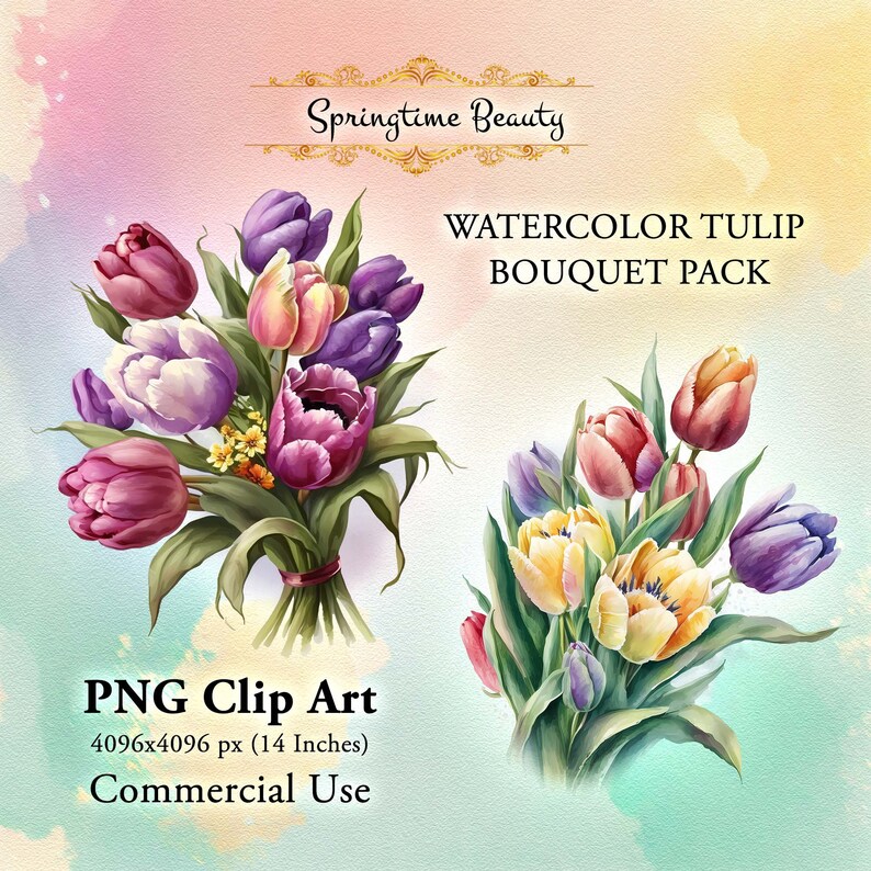 6 Springtime Beauty: Watercolor Tulip Bouquet Clipart | Transparent PNG ...