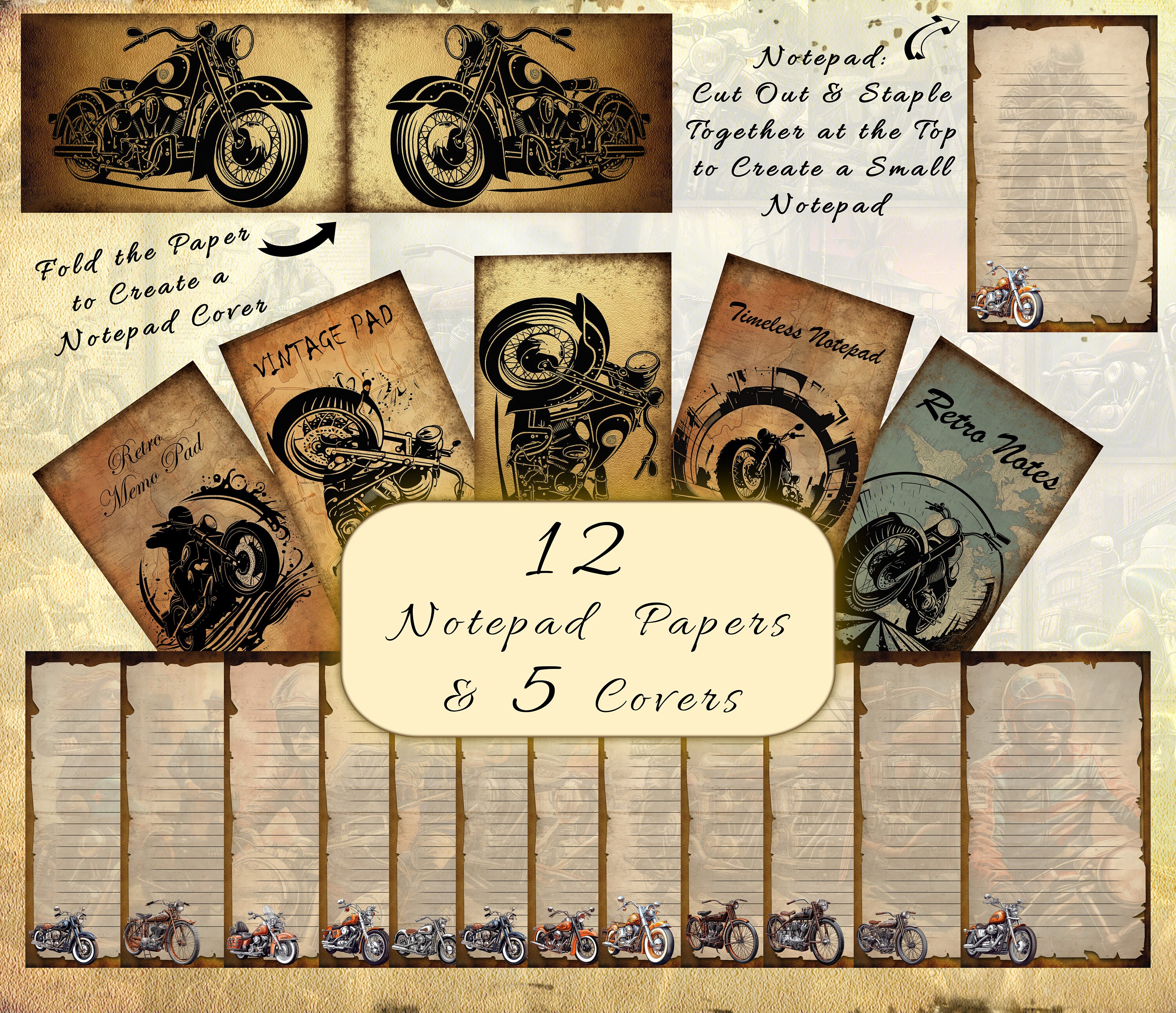 Vintage Motorcycles Junk Journal Kit Printable, Ephemera Pack ...