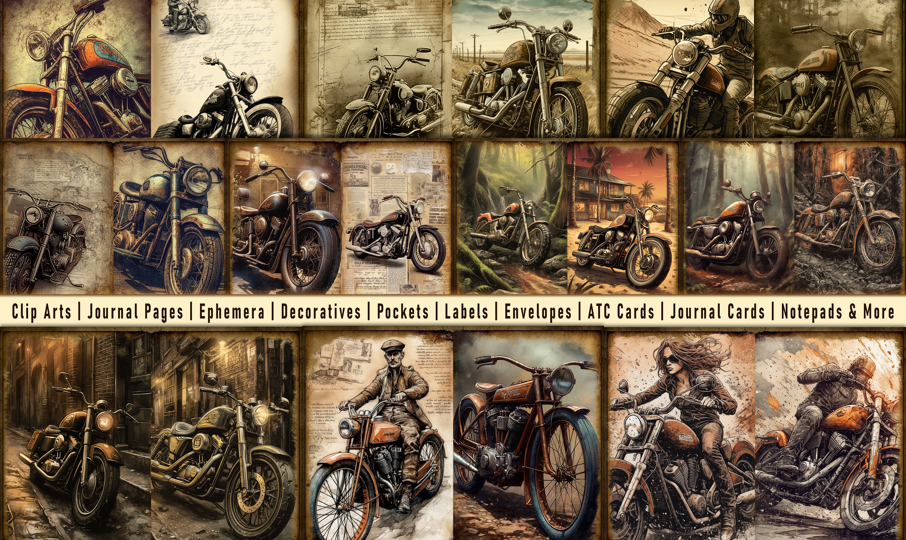 Vintage Motorcycles Junk Journal Kit Printable, Ephemera Pack ...