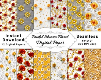 Bridal Shower Floral Digital Paper Backgrounds, printable digital paper, floral digital paper printable, Mixed Paper Sets, background paper