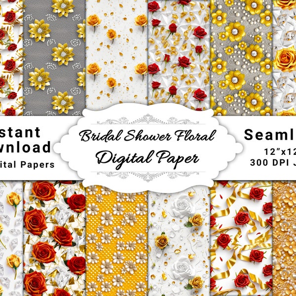 Bridal Shower Floral Digital Paper Backgrounds, printable digital paper, floral digital paper printable, Mixed Paper Sets, background paper