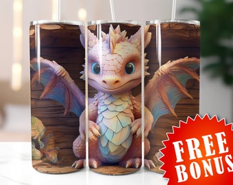 Envoltura de vaso de dragón 3d, diseños sin costuras de sublimación - Vaso flaco de 20 oz y 30 oz, vaso de dragón, diseño de dragón, vaso de dragón lindo