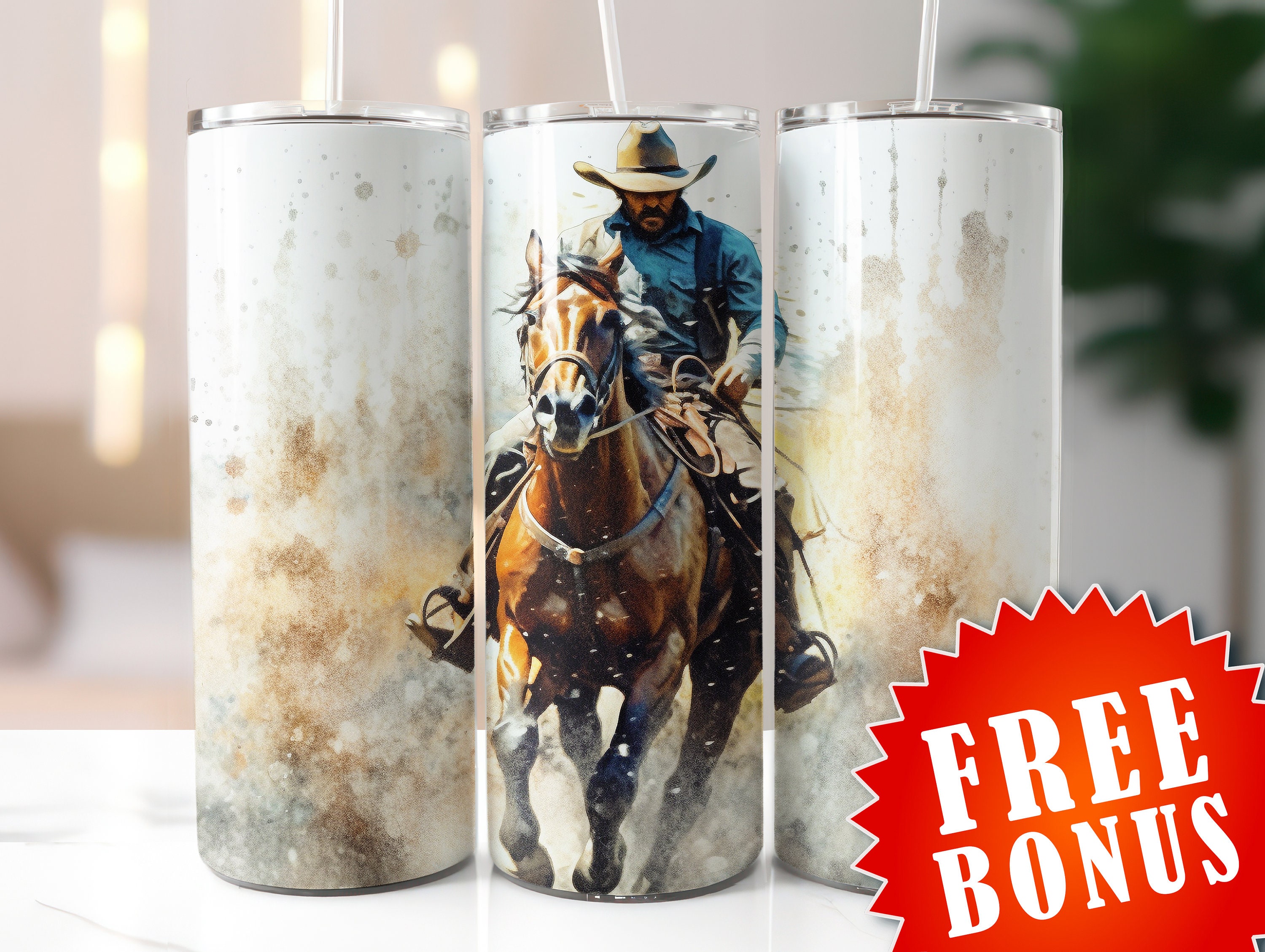 Seamless Watercolor Cowboy Tumbler Wrap, 20oz and 30oz Sublimation ...