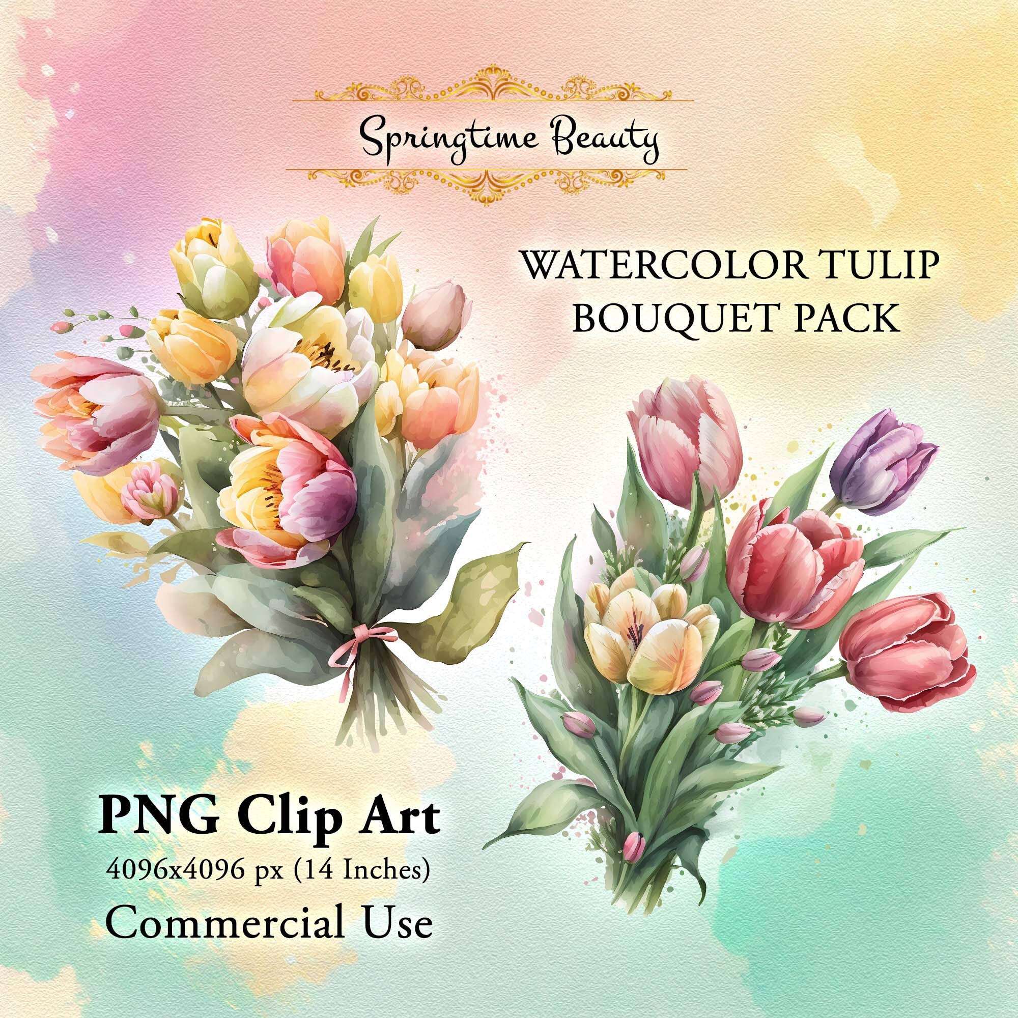 6 Springtime Beauty: Watercolor Tulip Bouquet Clipart | Transparent PNG ...
