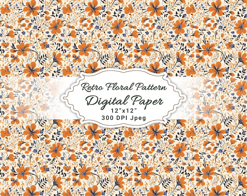 Foral Paper Pattern Retro Floral Pattern Digital Paper, Printable Papers, Digital Scrapbook ...