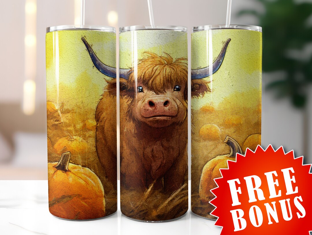 Seamless Highland Cow Tumbler Wrap PNG, 20 Oz Skinny Tumbler ...