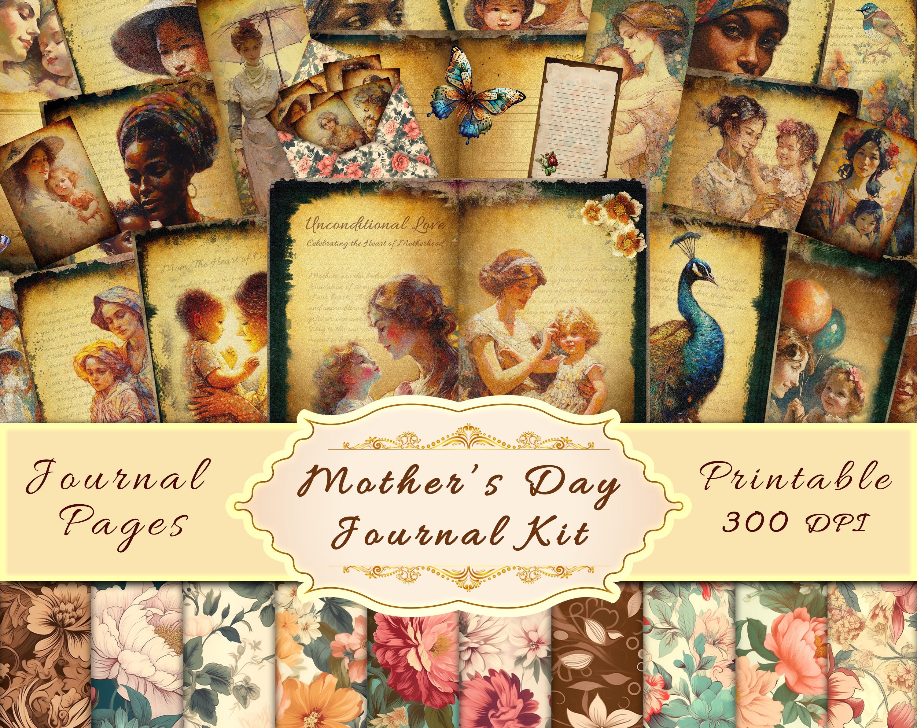 Scripture Mother's Day Junk Journal, Victorian Women, Digital Junk Journal  Kit, Ephemera Download, Shabby Chic Roses 