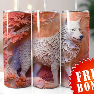 3d wolf tumbler wrap, 20oz  and 30oz Seamless Sublimation Tumbler, 3d wolf design, marble carved tumbler wrap png, wolf tumbler, wolf design