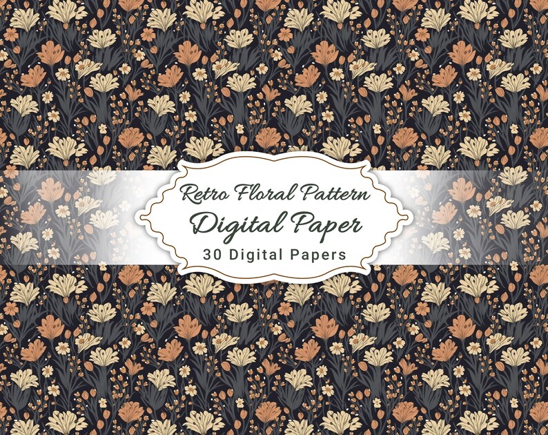 Foral Paper Pattern Retro Floral Pattern Digital Paper, Printable Papers, Digital Scrapbook ...