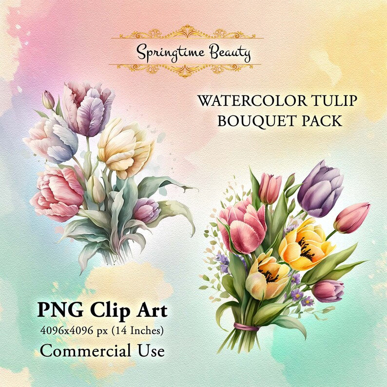 6 Springtime Beauty: Watercolor Tulip Bouquet Clipart | Transparent PNG ...