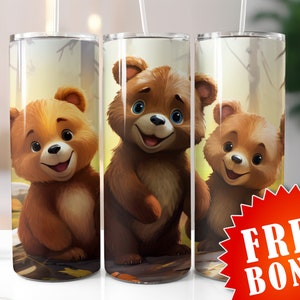 Seamless  bear tumbler wraps, 20oz  and 30oz Sublimation Tumbler, 3d bear design, cute bear tumbler , bear tumbler design, Wrap Design