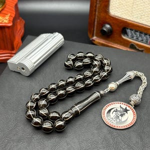 Original Oltu-stenpärlor: 925 sterlingsilver med tofsar Tasbih