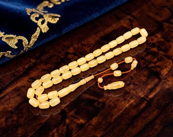 Rosario alemán Faturan Tasbih del maestro Hikmet AlSaid, hecho a mano, con cuentas de ámbar veteadas en espiral, rosario Misbaha de lujo ejecutivo.