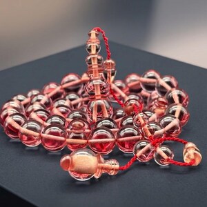 Master Handcrafted Clear Bakelite Faturan Amber Misbaha,Spherical Beads Prayer Rosary by Junaid Hasan,45 Beads Tasbih.Premium Bakelite