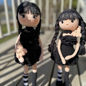 Wednesday Addams Amigurumi Crochet Doll - Same Day Shipping - Handmade Gothic Toy