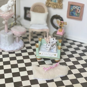 1:12 Scale Miniature Fancy Dog Bed/Princess Dog Bed for Dollhouse/Miniature Pet Bed/Miniature Cat Bed image 6