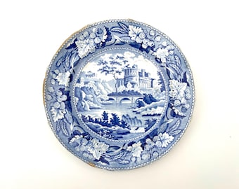 Antique Minton Anemone Flow Blue Plate – 9” English China With