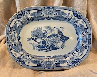 Vassoio piccolo da portata antico Flow Blue and White Transferware dei primi massoni del 1800, 11,5&quot;