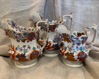 Antique 1800&#39;s Ironstone Transferware & Hand Painted Jug  6 1/2&quot; in height