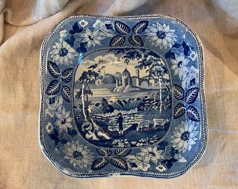 Antique Early Blue & White Transferware / Transfer Ware Service Dish / Bowl 9&quot;