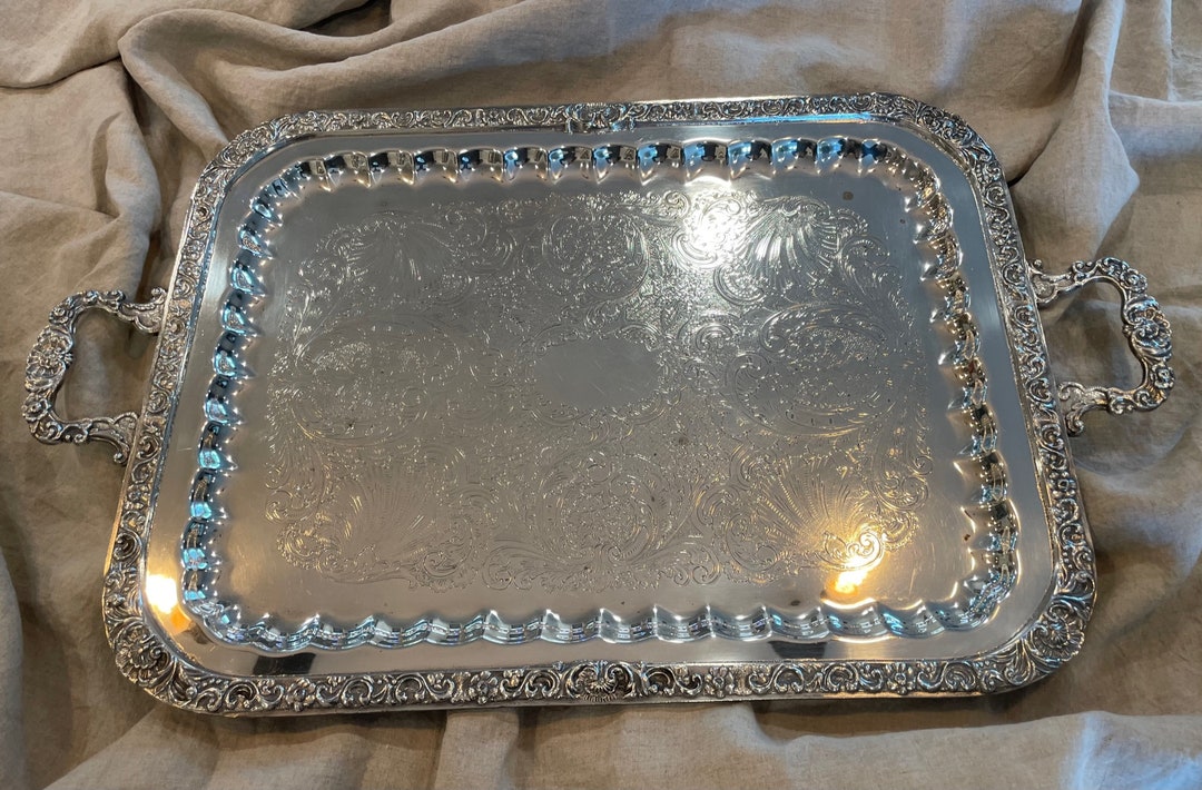 Large Vintage Serving Tray With Handles in Silver Plate Etsy