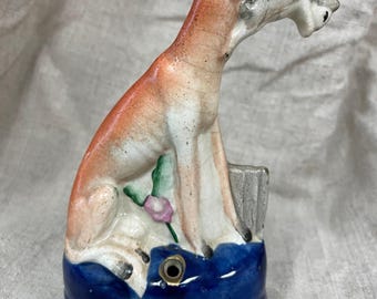 Antique Staffordashire Figure of Hunting Dog with Rabit Inkwell / Vase