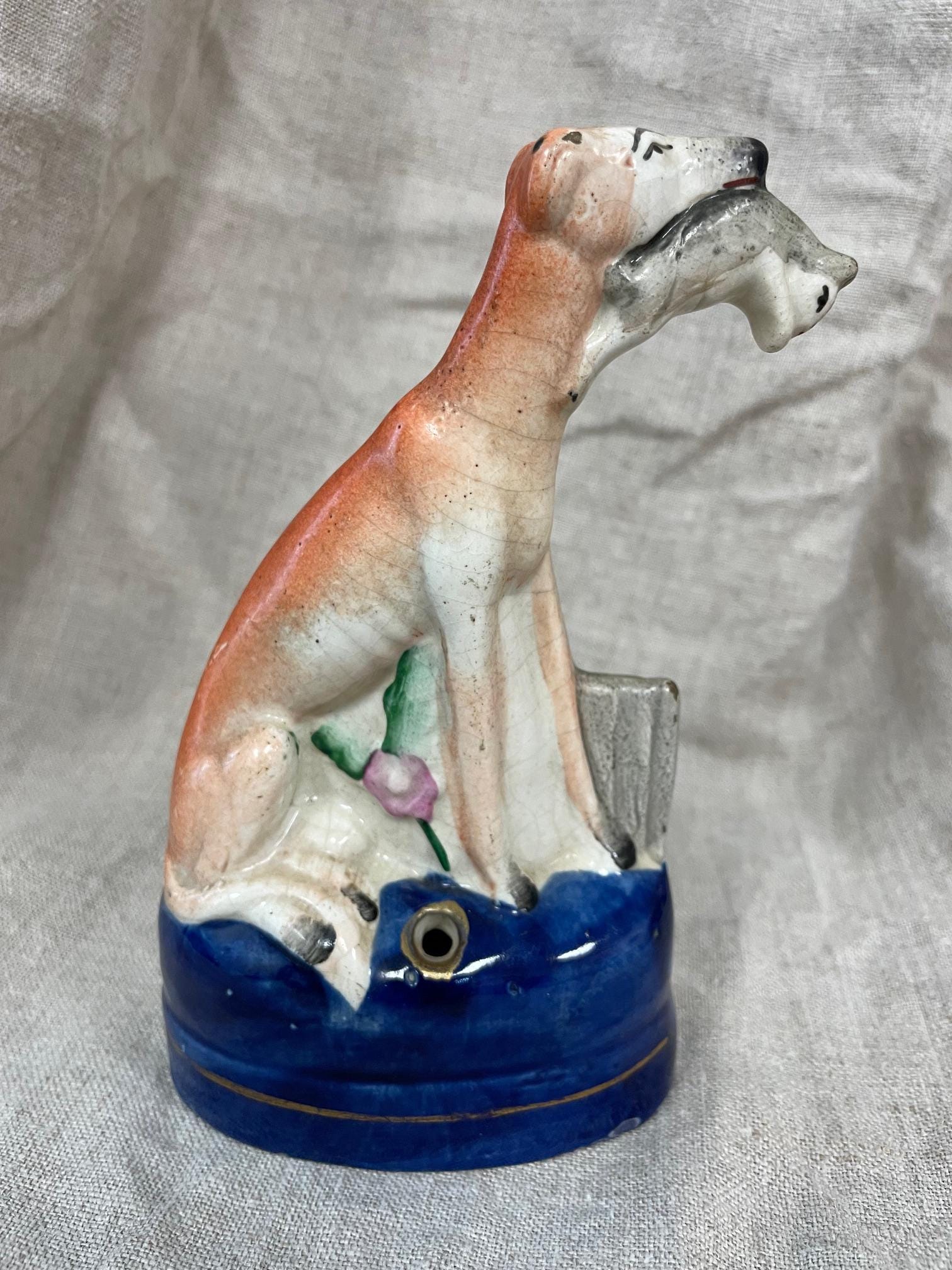 Antique Staffordashire Figure of Hunting Dog with Rabit Inkwell / Vase