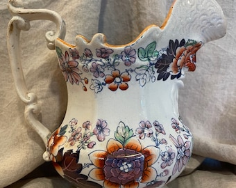 Antique 1800&#39;s Ironstone Transferware & Hand Painted Jug  8 1/4&quot; in height