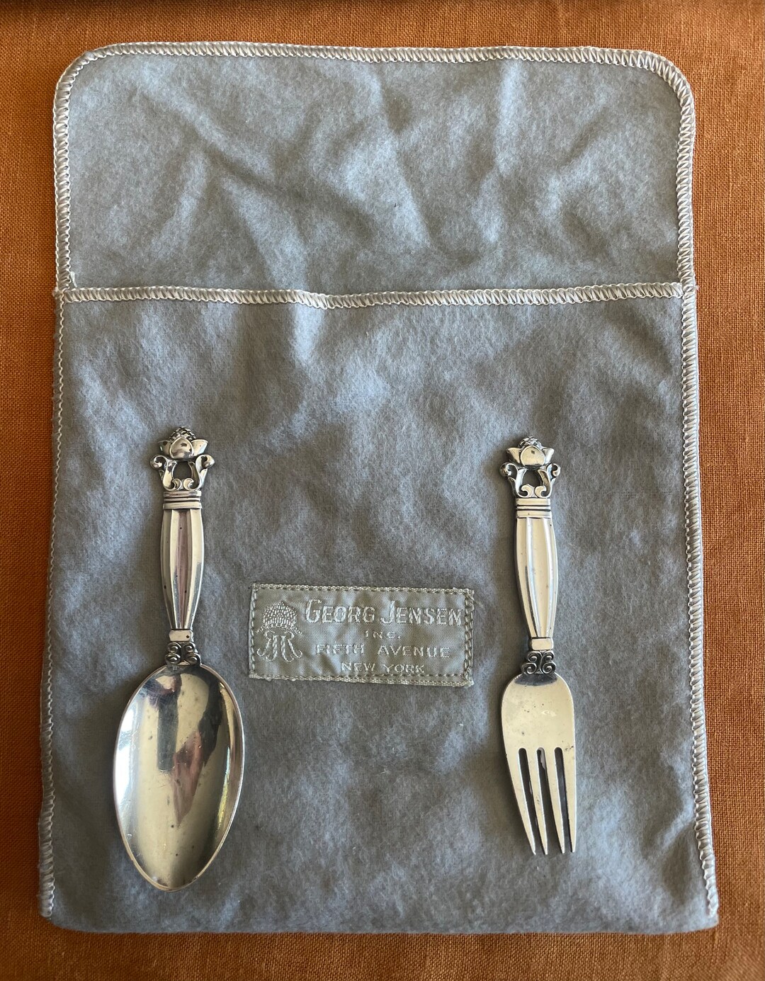 Vintage Jensen Child Set 2 Sterling Silver With Original Jensen Bag Fifth Avenue New York
