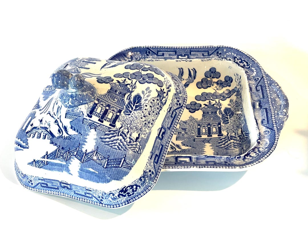 Antique Flow Blue 1800's Blue Transferware / Transfer Ware Covered ...