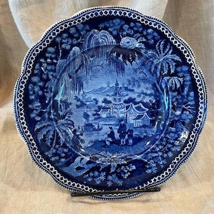 Historical Clews Antique Early Blue & White Transferware / Transfer Ware Service Dish / Plate 8&quot;