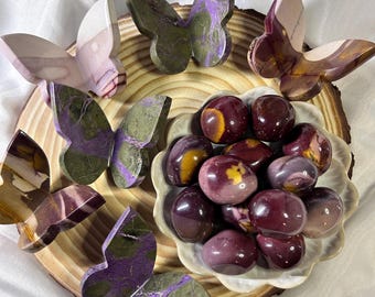 Purple Stichtite and Mookaite Butterfly/ Mookaite tumbles