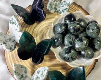 Moss Agate Butterfly Carving - Fluorite Butterfly - Kambaba Jasper Tumble