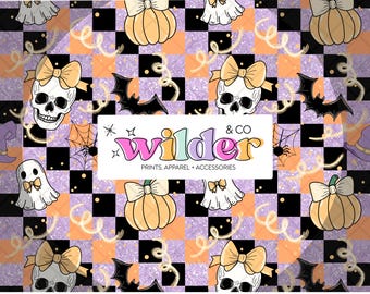 Cute Halloween Seamless Pattern | Pastel Goth Ghosts, Skulls, Bats & Pumpkins | Spooky Kawaii Digital Paper for Sublimation and Crafts
