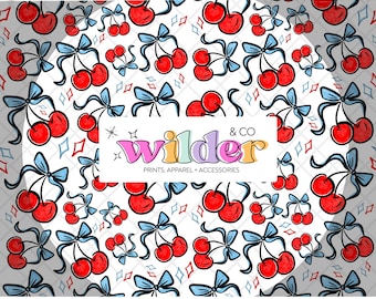 Girly Kirsche Nahtloses Muster | Helles Kirschfarbenes Girly Muster | Rote Kirsche Digitales Papier für Sublimation und Kunsthandwerk