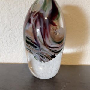 Sommerso-Style Handblown Glass Vase – Multicolor Swirl with Clear Base – 5x3 Modern Art Glass