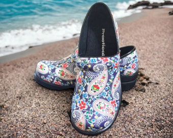 Sabots SEAFLOWER PAISLEY pour femmes - Chaussures légères et pratiques pour infirmières et chefs cuisiniers