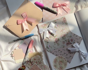 Bows Scrapbook Kit, Coquette Stationary For Scrapbooking and Junk Journaling