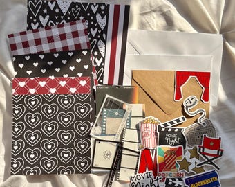 Movie Night Scrapbook Kit, Stationary For Scrapbooking and Junk Journaling