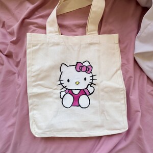 Hello Kitty Canvas Tote Bag, Handmålad Toteväska