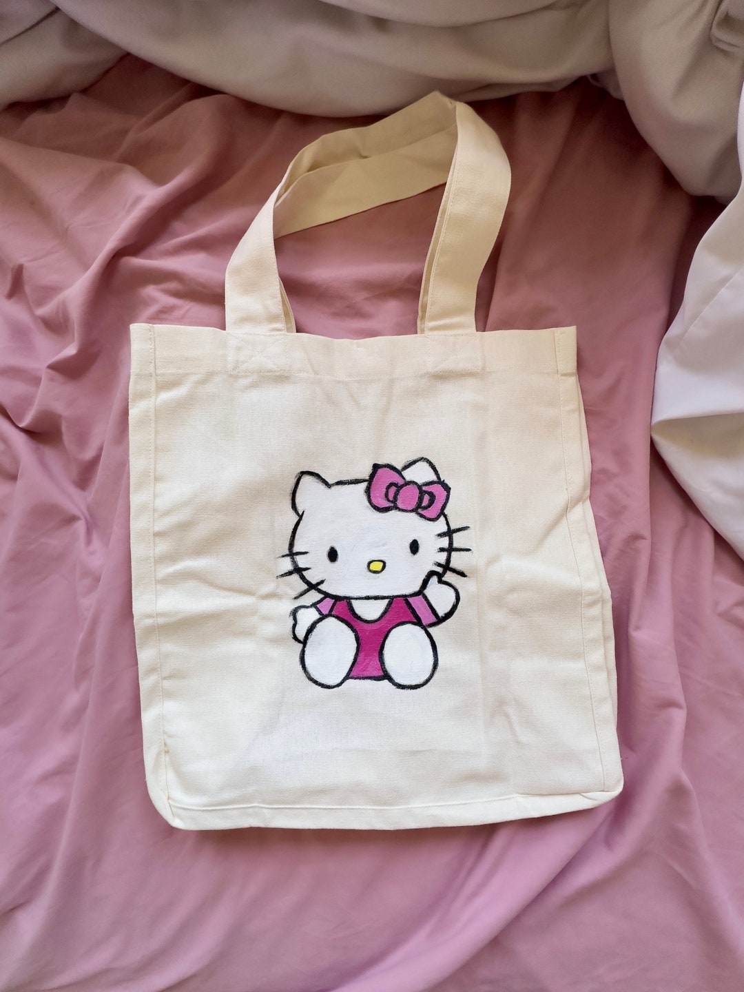 Hello Kitty Canvas Tote Bag, Hand-painted Tote