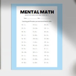 Könnte beinhalten: Ein druckbares Arbeitsblatt mit dem Titel "Kopfrechnen: Addition und Subtraktion 1-11". Das Arbeitsblatt enthält 36 Rechenaufgaben, jede mit zwei Zahlen und einem Plus- oder Minuszeichen. Die Zahlen reichen von 1 bis 11.